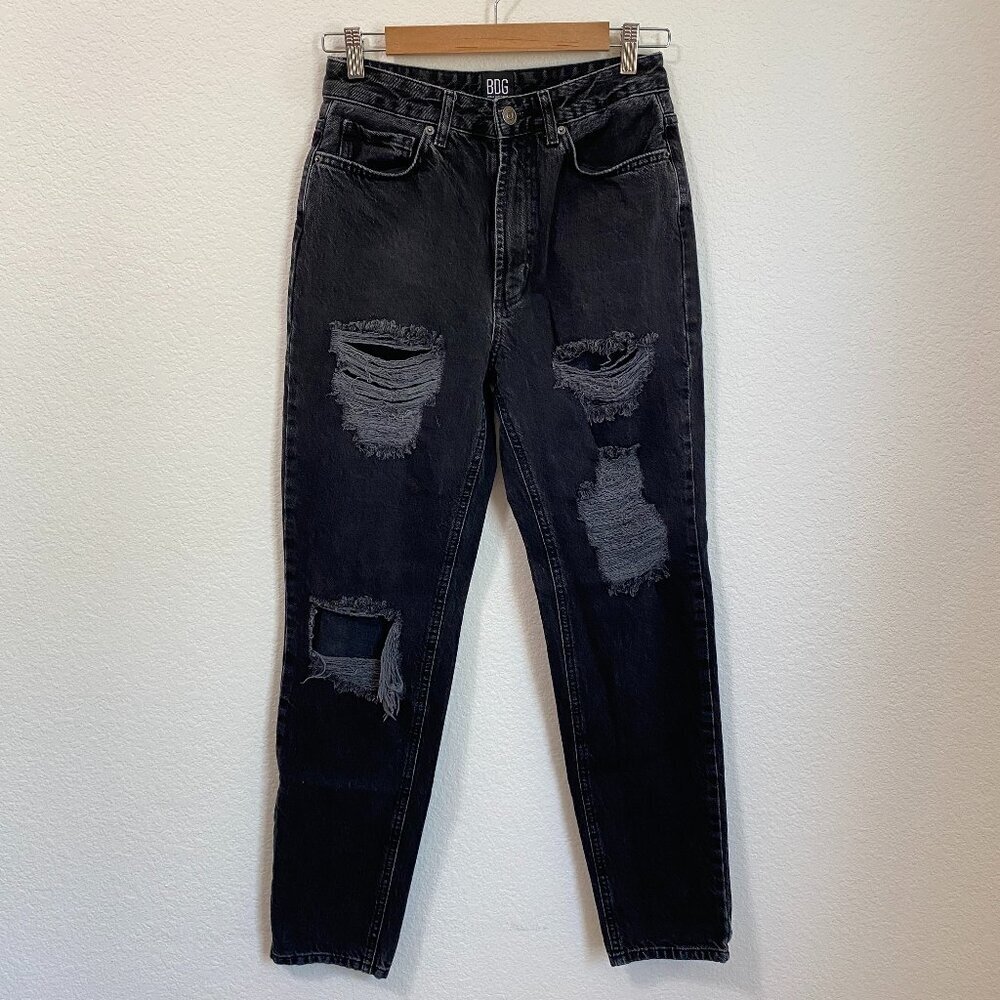 BDG Mom High-Rise Jean Black Gray Distressed Size 27